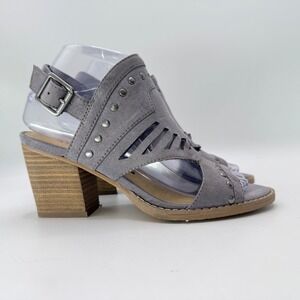 Sonoma‎ Blue/Gray Faux Suede Studded Cutout Block Heel Sandals Sz 6 Western Boho
